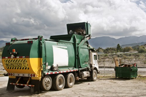 Exterior of skip hire truck at collection site